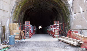 Forms for creating the side walls for the tunnel liner for the Deep Valley Tunnel.
